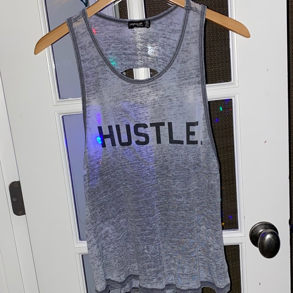 Popular Basics Tops - Popular Basics tank HUSTLE gray burnout